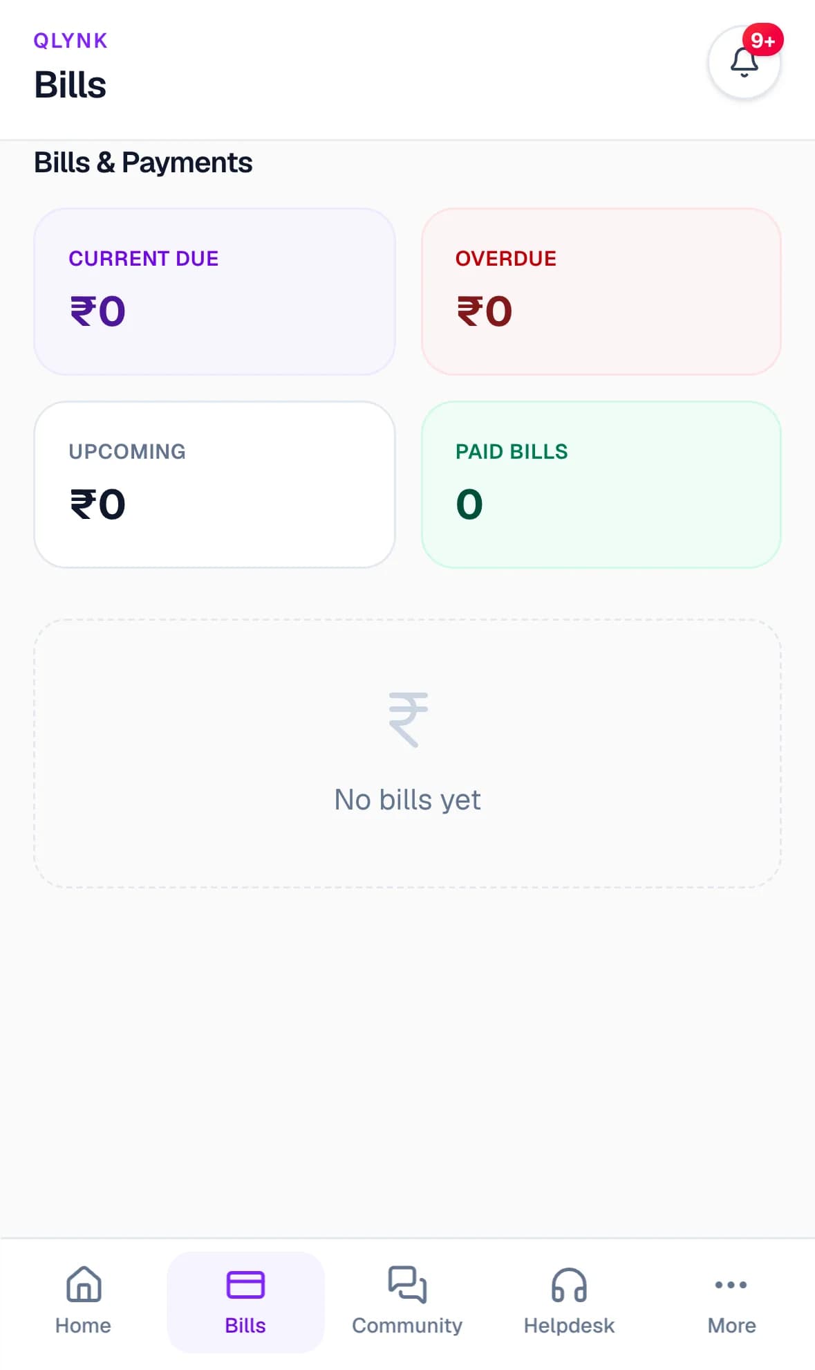 Qlynk bills screen